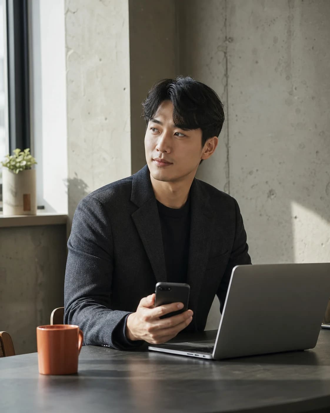 노트북과 스마트폰으로 고객 연락을 준비하는 독립 영업 파트너